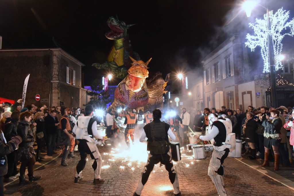 epernay Festivities in December with lit up figures in white in the streets