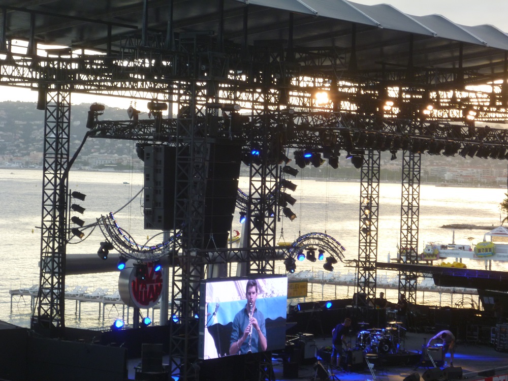 View of stage at Juan les Pins jazz festival with sea in background