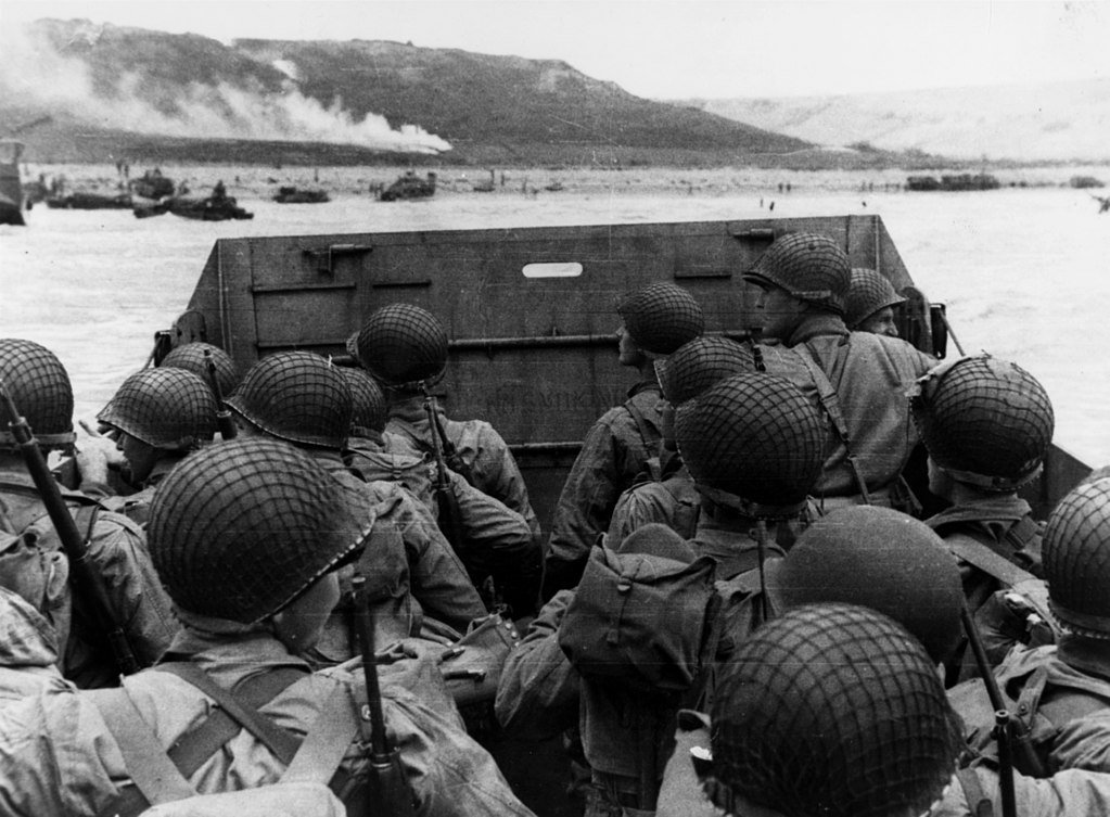 American troops landing at Omaha beach June 6, 1944.