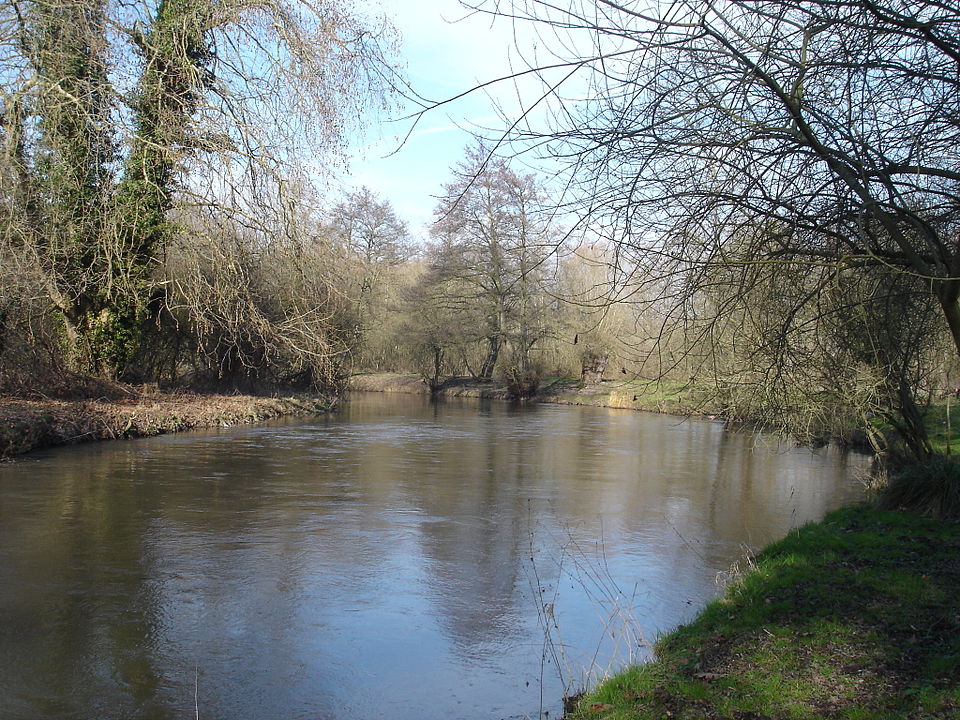 La Bresle river with sluggish waters and trees with little foliage