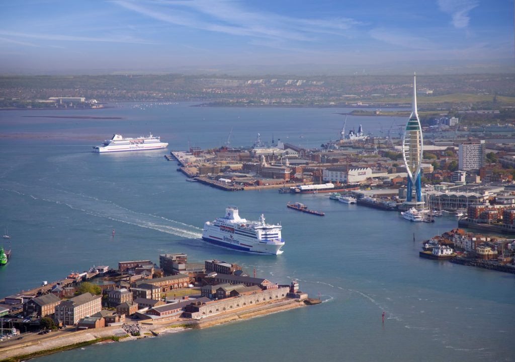 Brittany Ferries Cap Finistere leaving Portsmouth sailing between headland and city