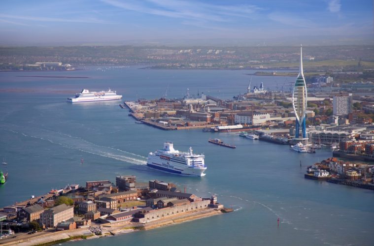 Brittany Ferries Cap Finistere leaving Portsmouth sailing between headland and city