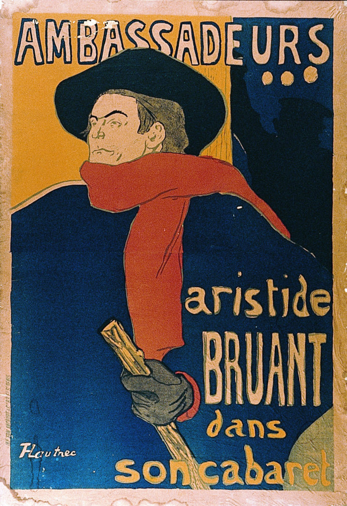 Toulouse-Lautrec Poster of Aristide Bruant with black hat, red scarf and cane