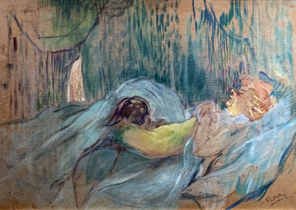 Maison de la rue des Moulins, girl lying in bed Toulouse Lautrec 