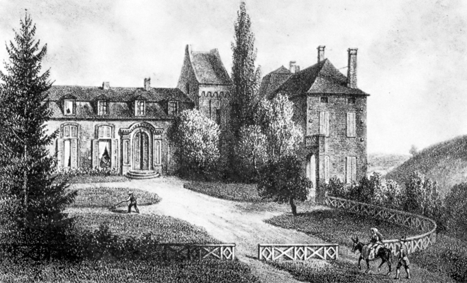 Old black and white print of the chateau de Cirey before Voltaire's improvements