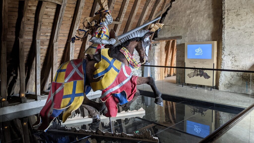 Château de Baugé Loir Valley full scale model of knight on horseback in roof