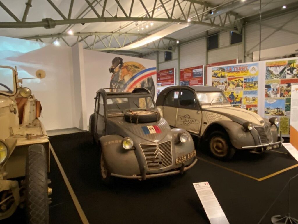 Deux chevaux citroen cars, 2CVs, at the Le Mans 24 Hour museum