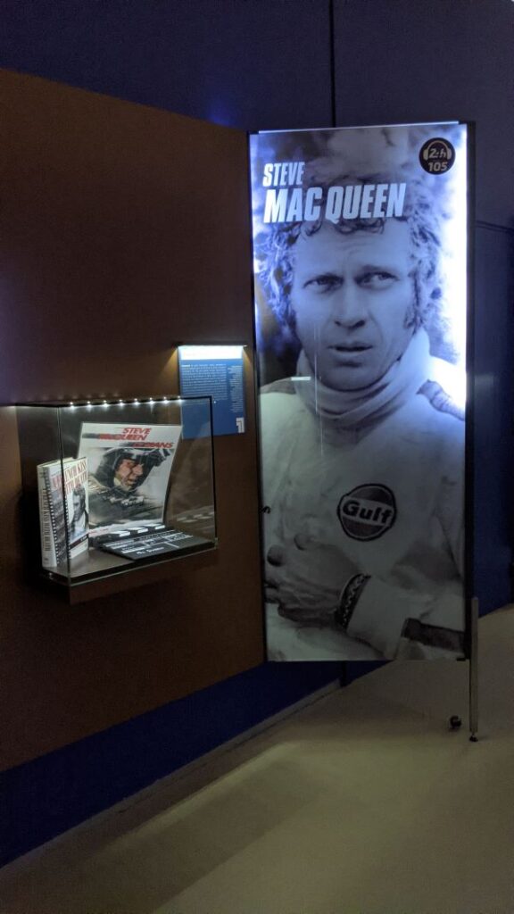 Large column in Hall of Fame Le Mans showing Steve McQueen