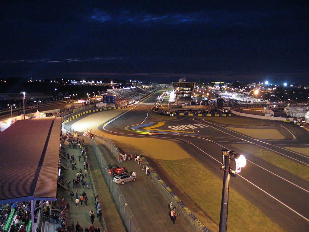 Le Mans race track from above at night