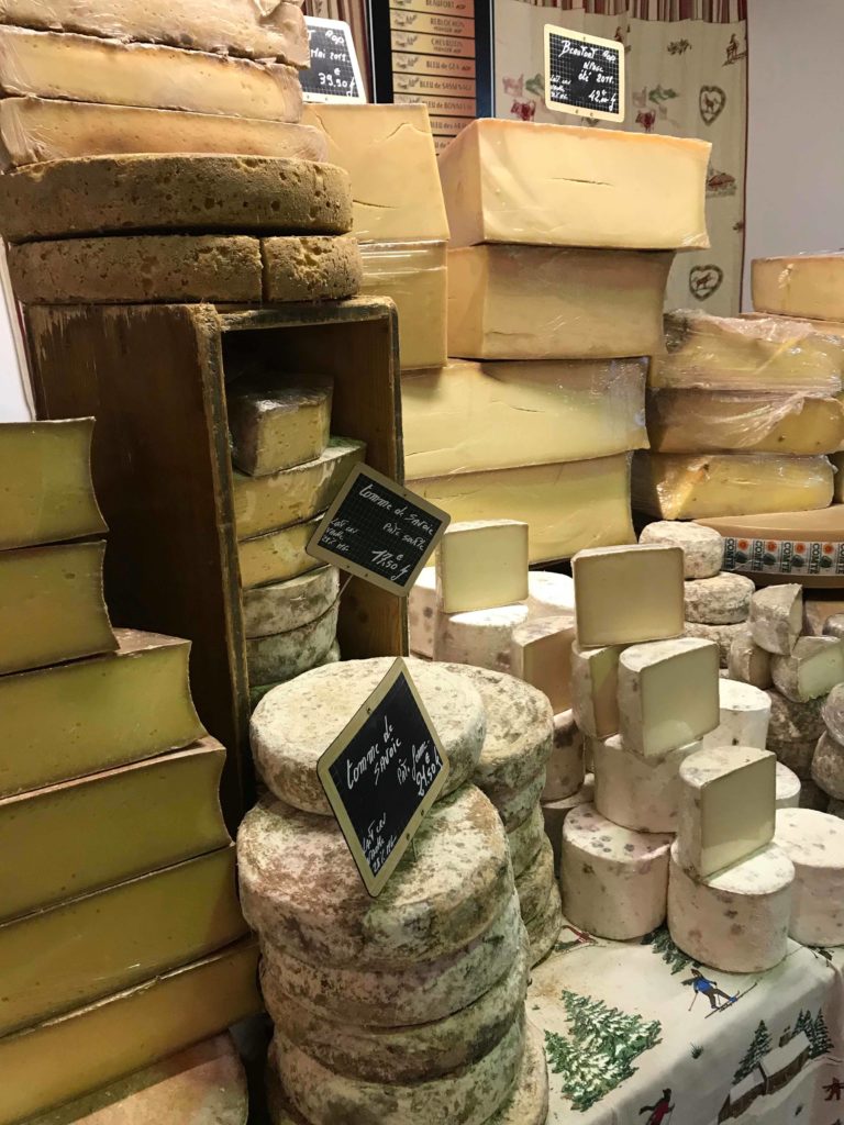 Rouen food festival with piled up cheeses