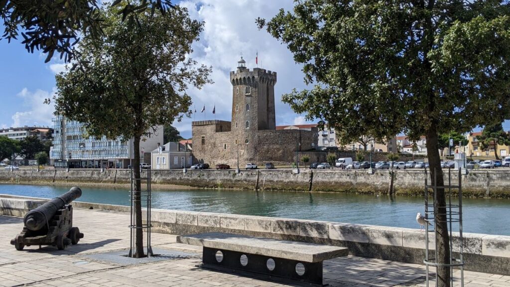 Arundel Tower Les Sables d'Olonne view from across the river with stone tower and chateau in distance