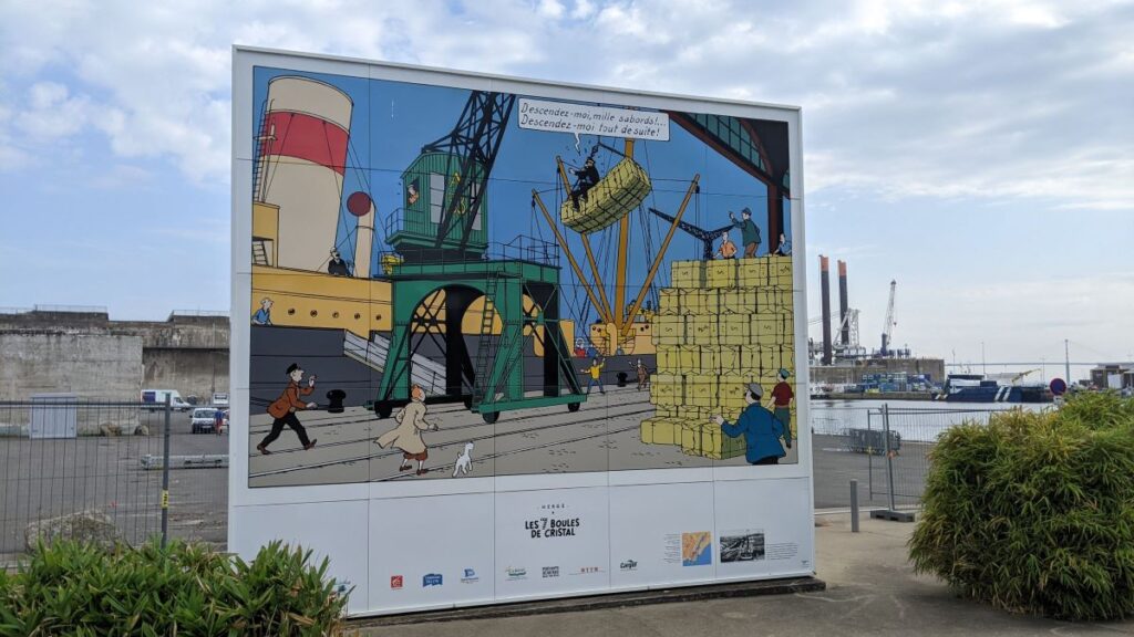Tintin large poster on board in Saint-Nazaire