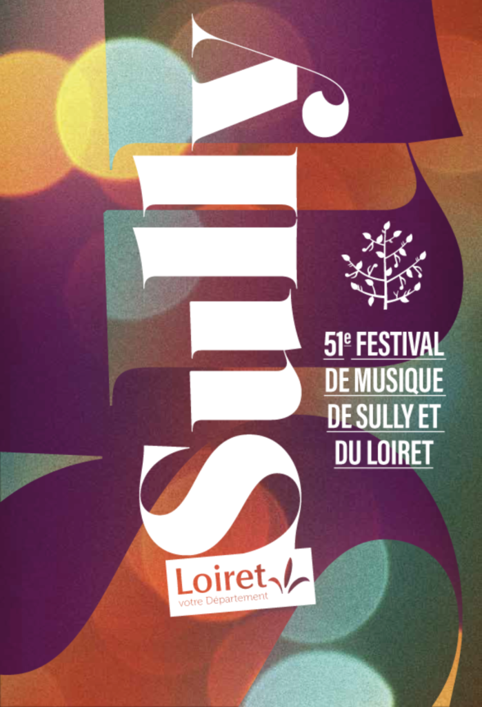 Poster for Sully and Le Loiret Music Festival 2024 with words Sully running down middle, hotizontally and muted colours
