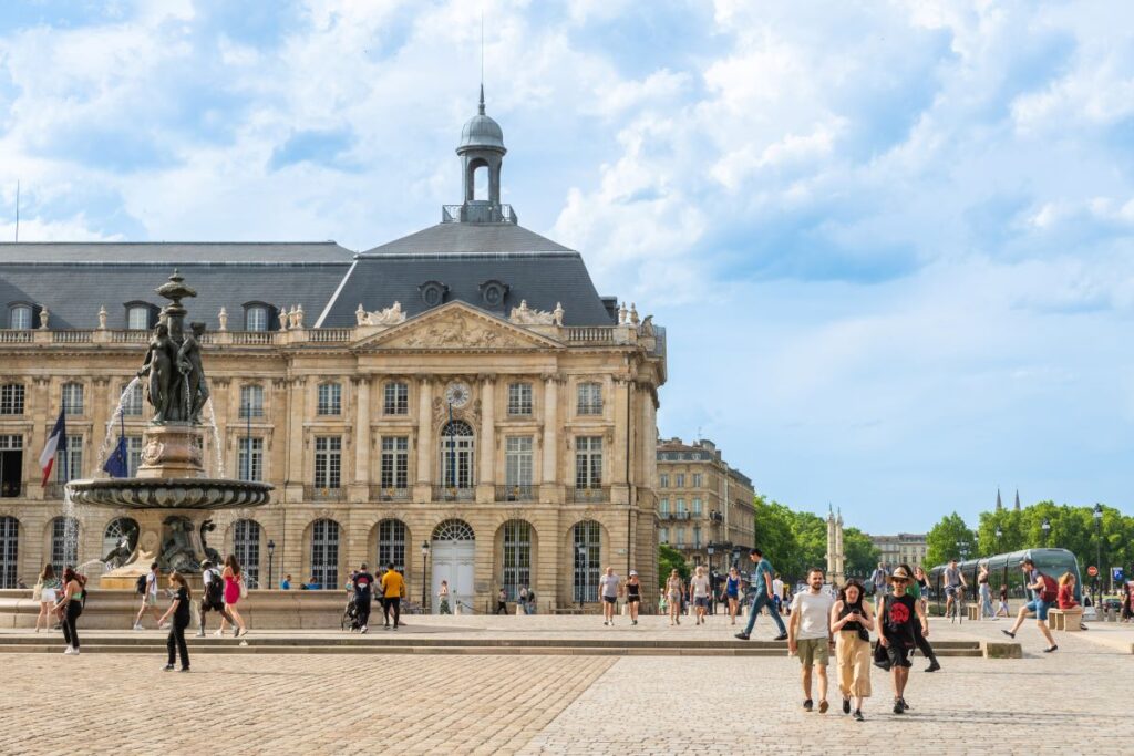 Bordeaux opera house from one corner of grand stone classical guilding