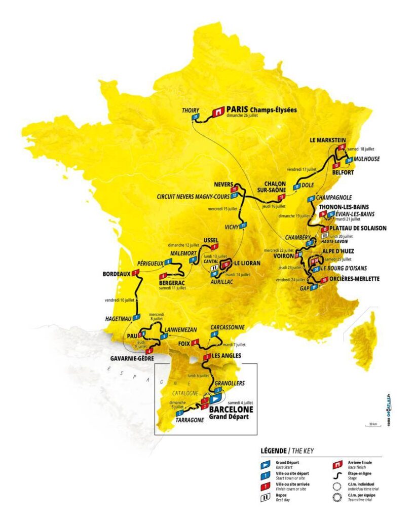Tour de France 2026 map showing route