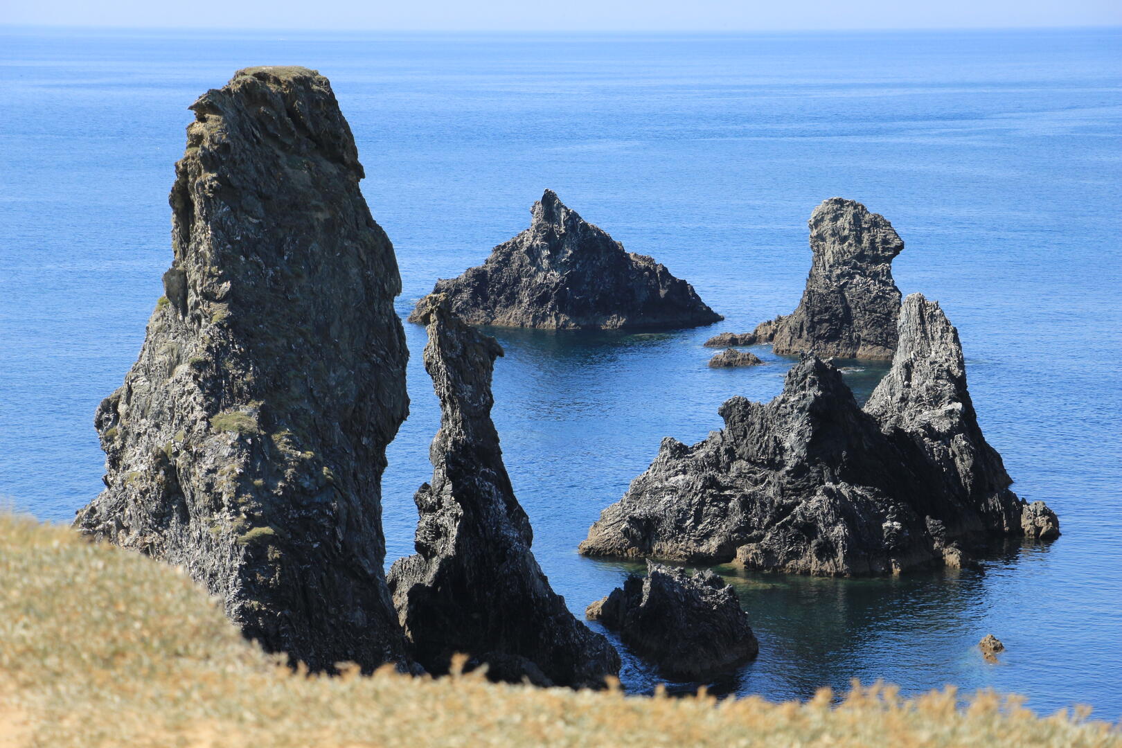 Belle-Ile Aiguilles de Port Coton showing big rocks in the sea