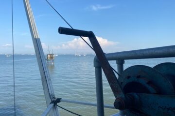 Image of end of ferry looking over sea towards Portsmouth