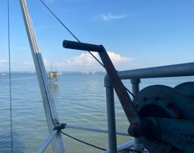 Image of end of ferry looking over sea towards Portsmouth